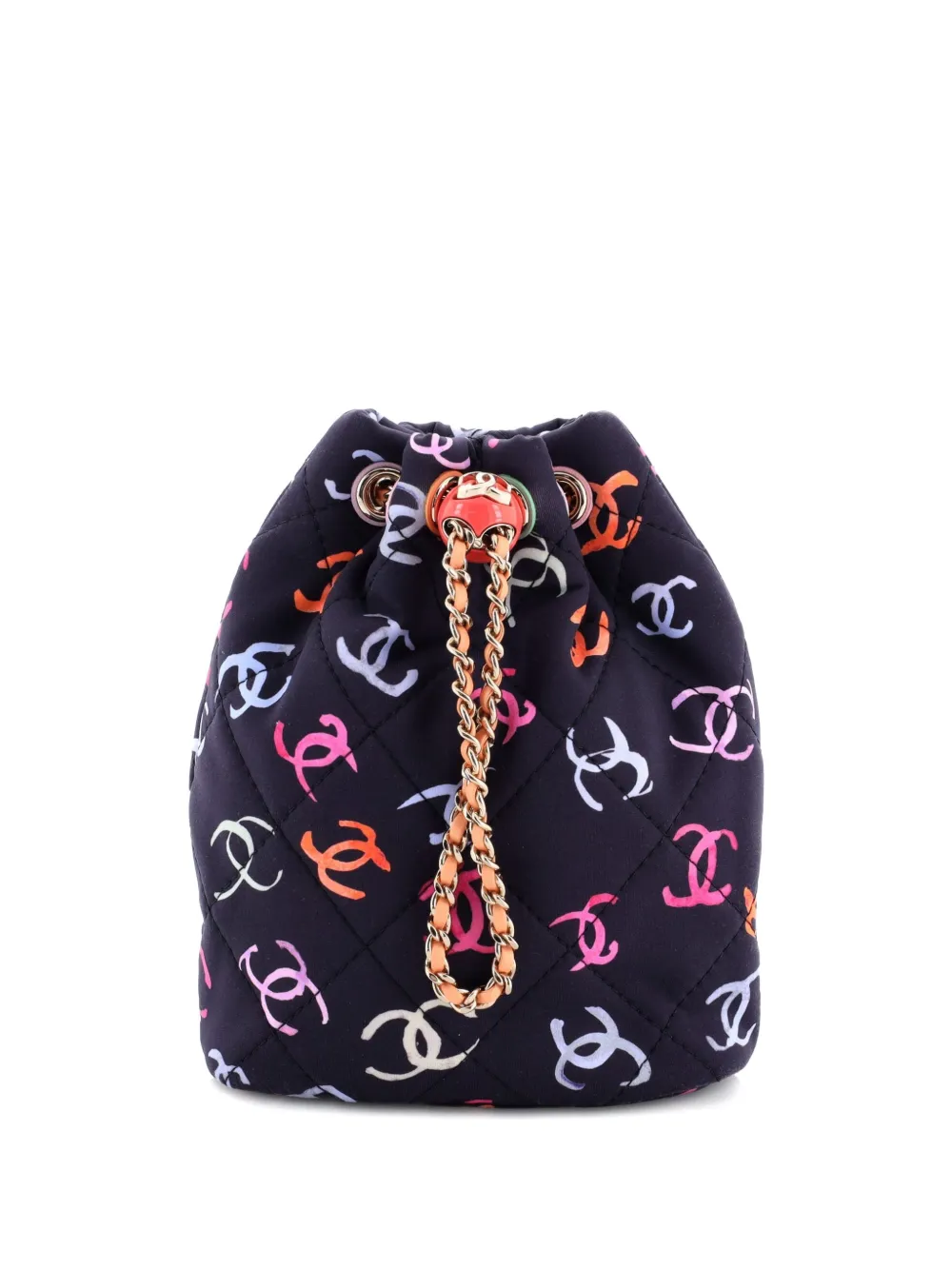 Pre-owned Chanel Logo Drawstring Cc Bucket Quilted Cc Printed Fabric Small Backpack In Blue