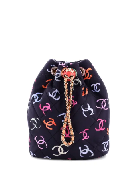 CHANEL Pre-Owned Logo Drawstring CC Bucket Quilted CC Printed Fabric Small backpack