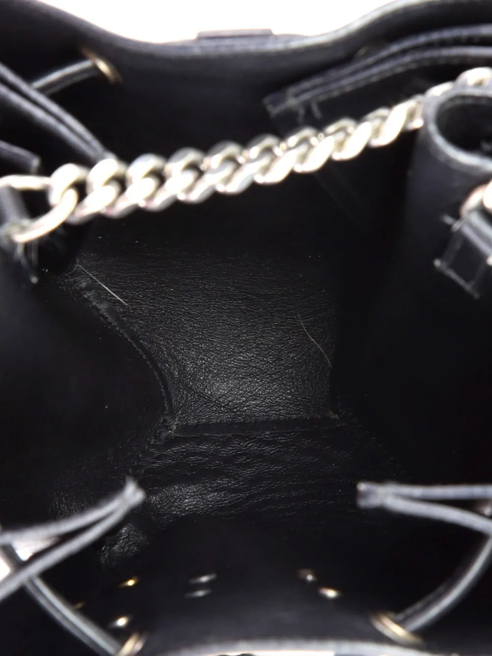 Pre-owned Saint Laurent Monogram Bourse Embellished Leather Mini Bucket Bag In Black