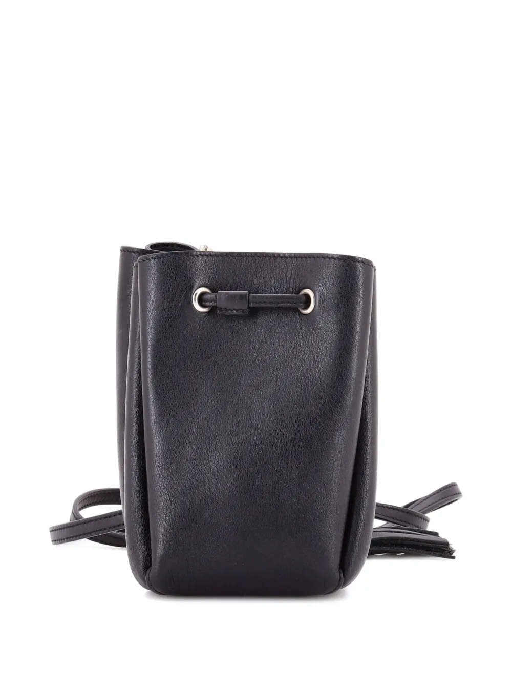 Pre-owned Saint Laurent Monogram Bourse Embellished Leather Mini Bucket Bag In Black