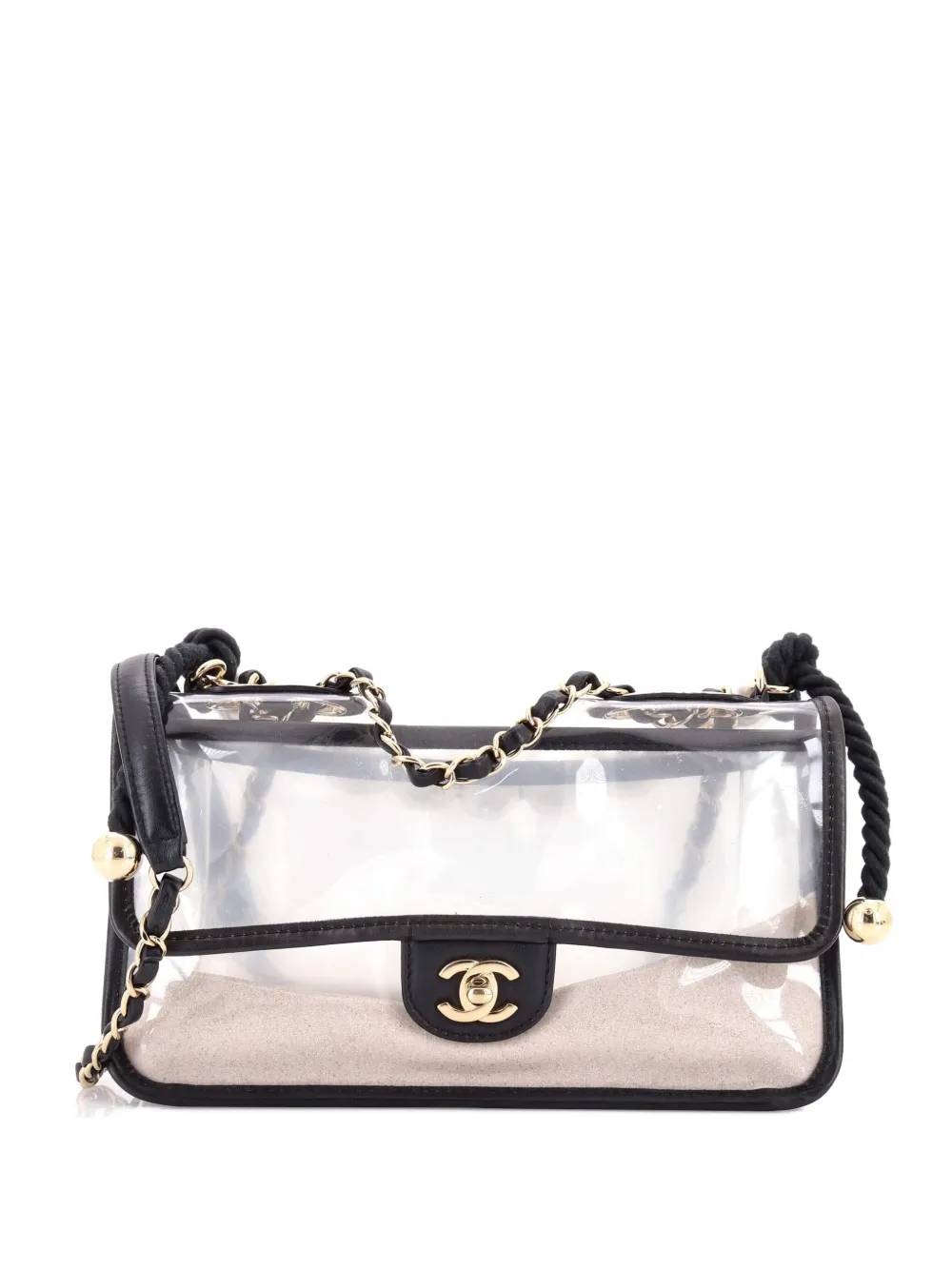 Pre-owned Chanel Sand By The Sea Pearl Flap Bag Pvc With Lambskin Medium Shoulder Bag In White