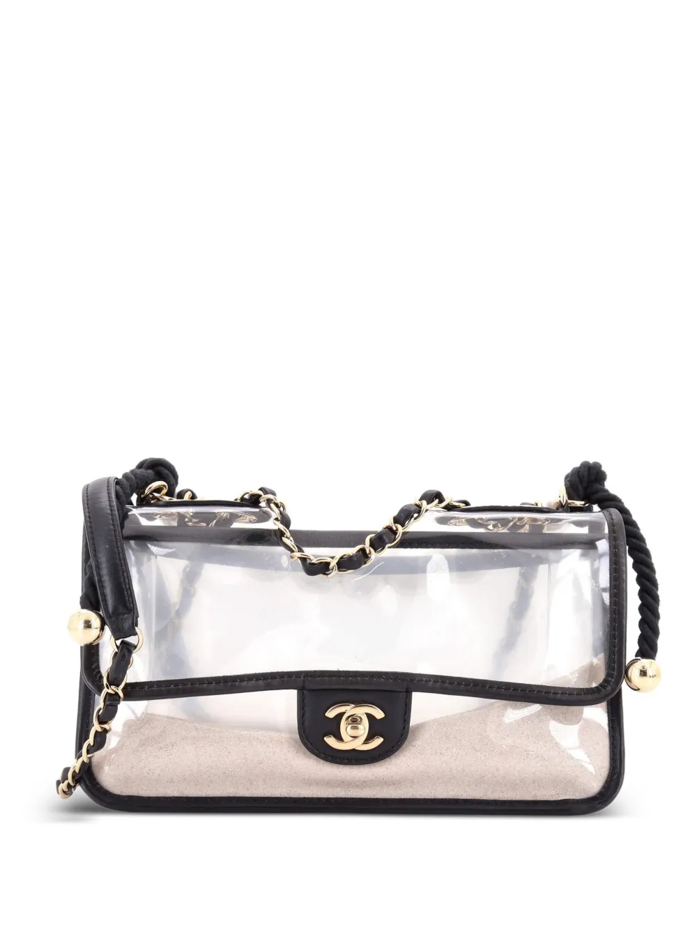 CHANEL Pre-Owned Sand By The Sea Pearl Flap Bag PVC with Lambskin Medium shoulder bag - Bianco