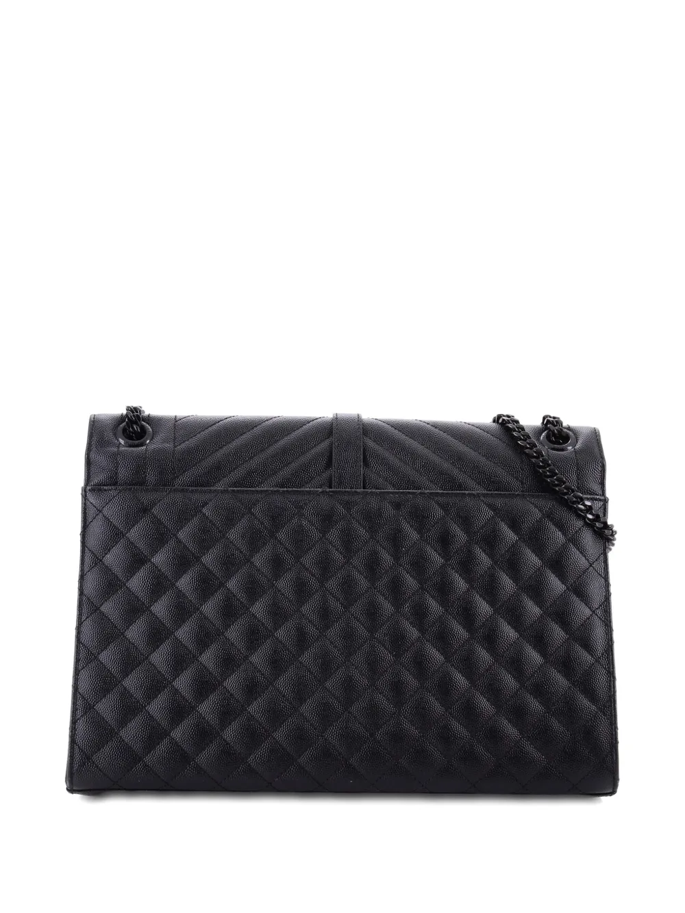 SAINT LAURENT Pre-owned Classic Monogram Envelope Satchel Mixed Matelasse Leather Large Shoulder Bag In Black