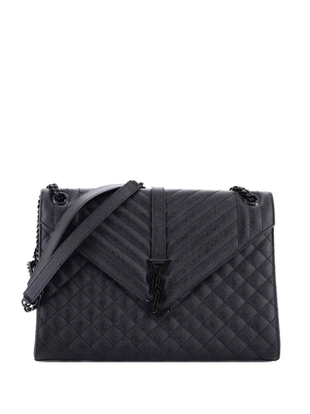 Pre-owned Saint Laurent Classic Monogram Envelope Satchel Mixed Matelasse Leather Large Shoulder Bag In Black