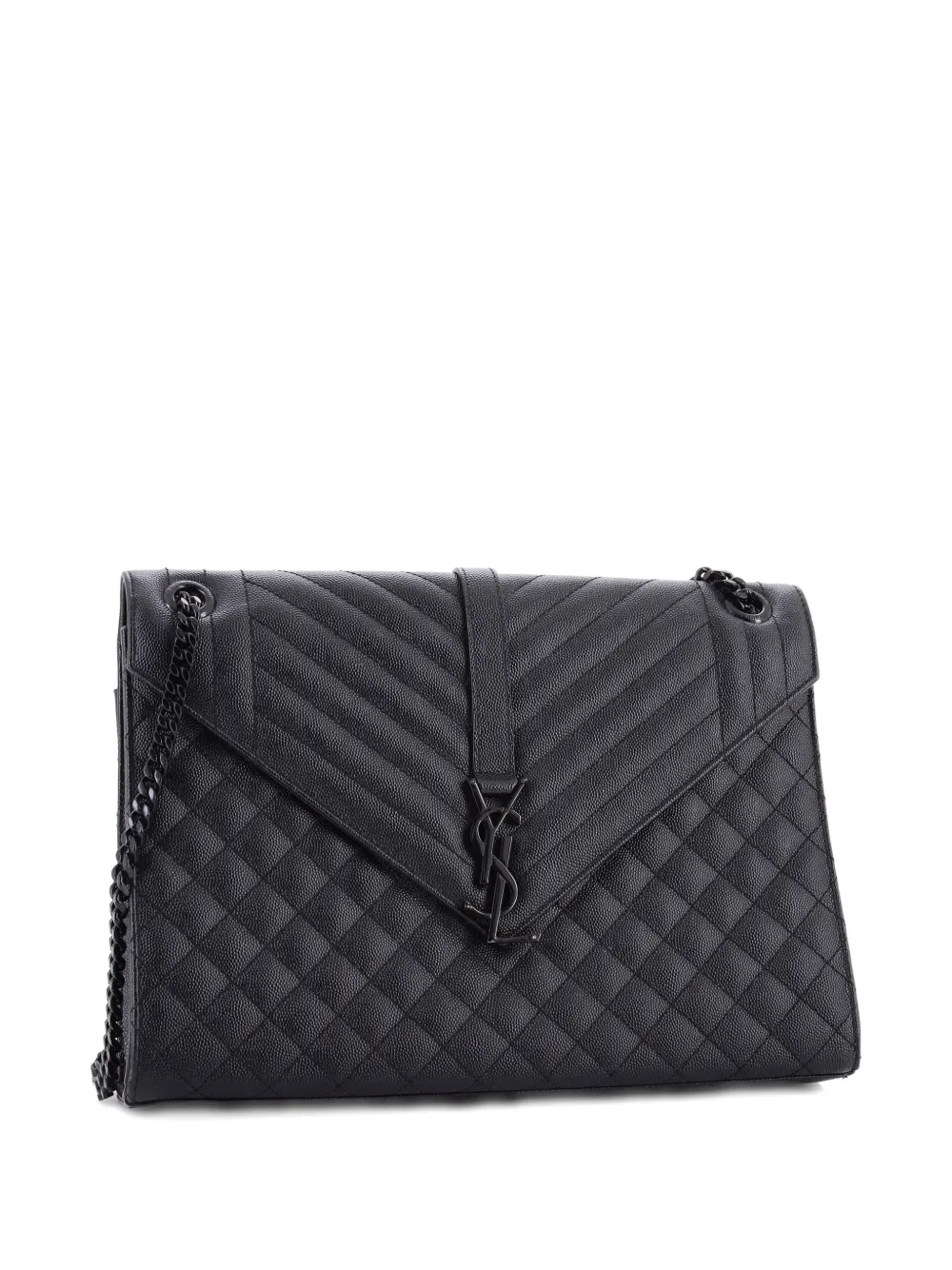 SAINT LAURENT Pre-owned Classic Monogram Envelope Satchel Mixed Matelasse Leather Large Shoulder Bag In Black