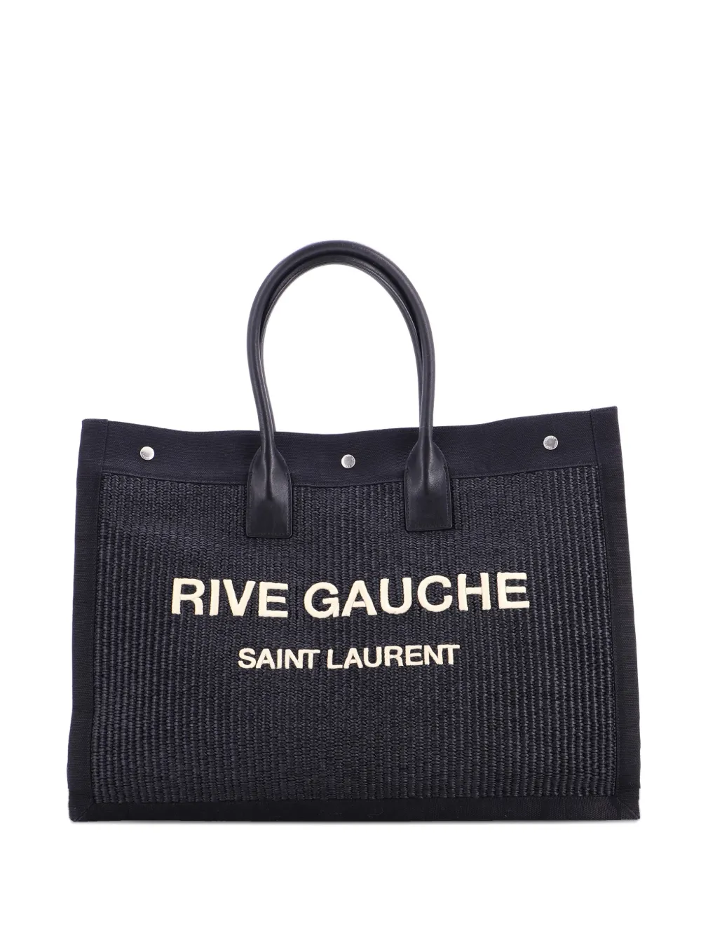 Saint Laurent Pre-Owned Rive Gauche Shopper Raffia with Canvas Large tote bag | Black | Image 1