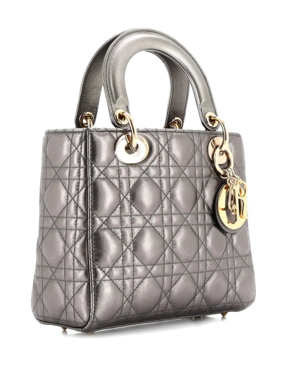 DIOR Pre-owned My Lady Bag Cannage Quilt Lambskin Satchel In Green