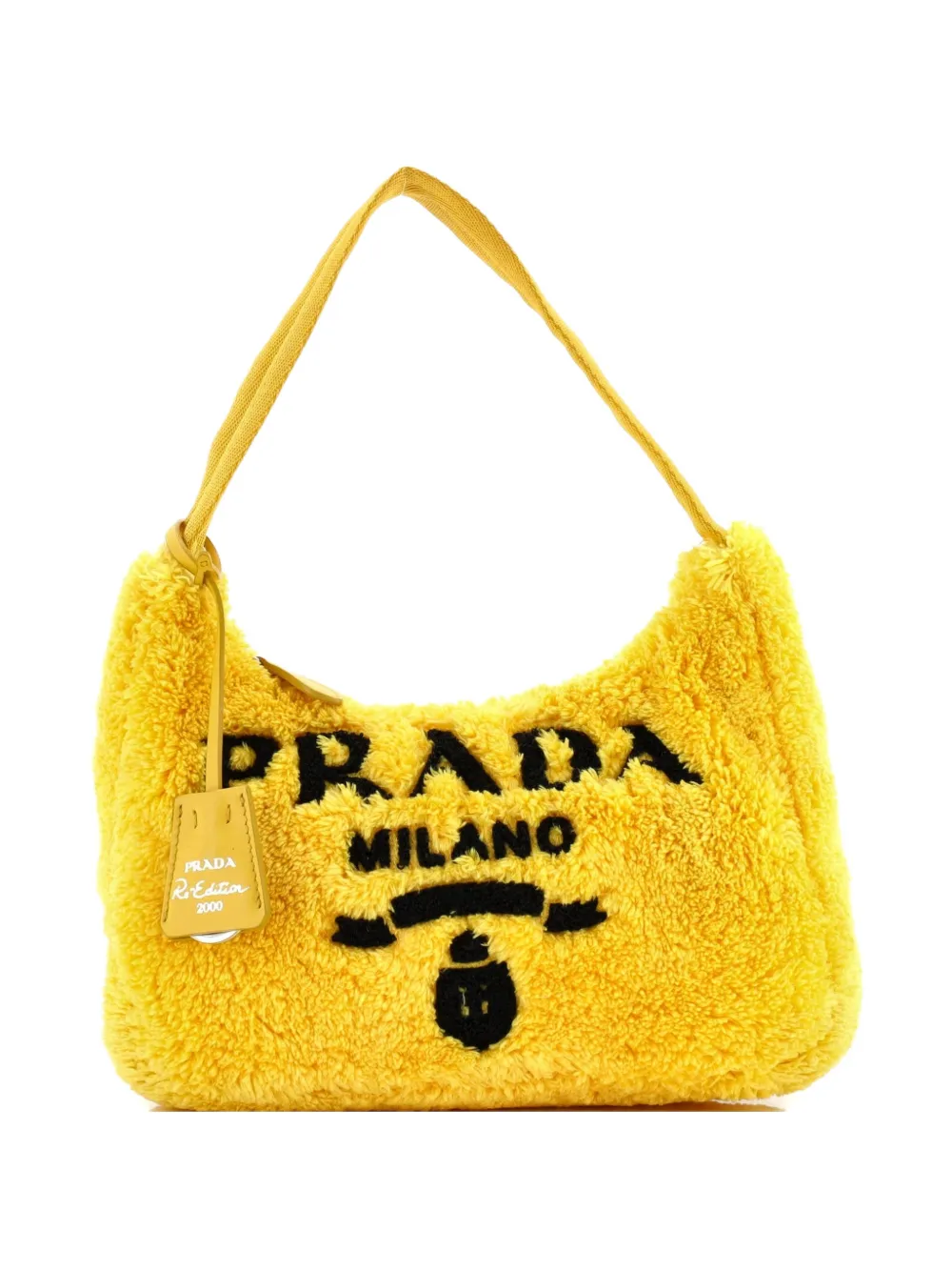 Pre-owned Prada Re-edition 2000 Terry Cloth Mini Hobo Bag In Black