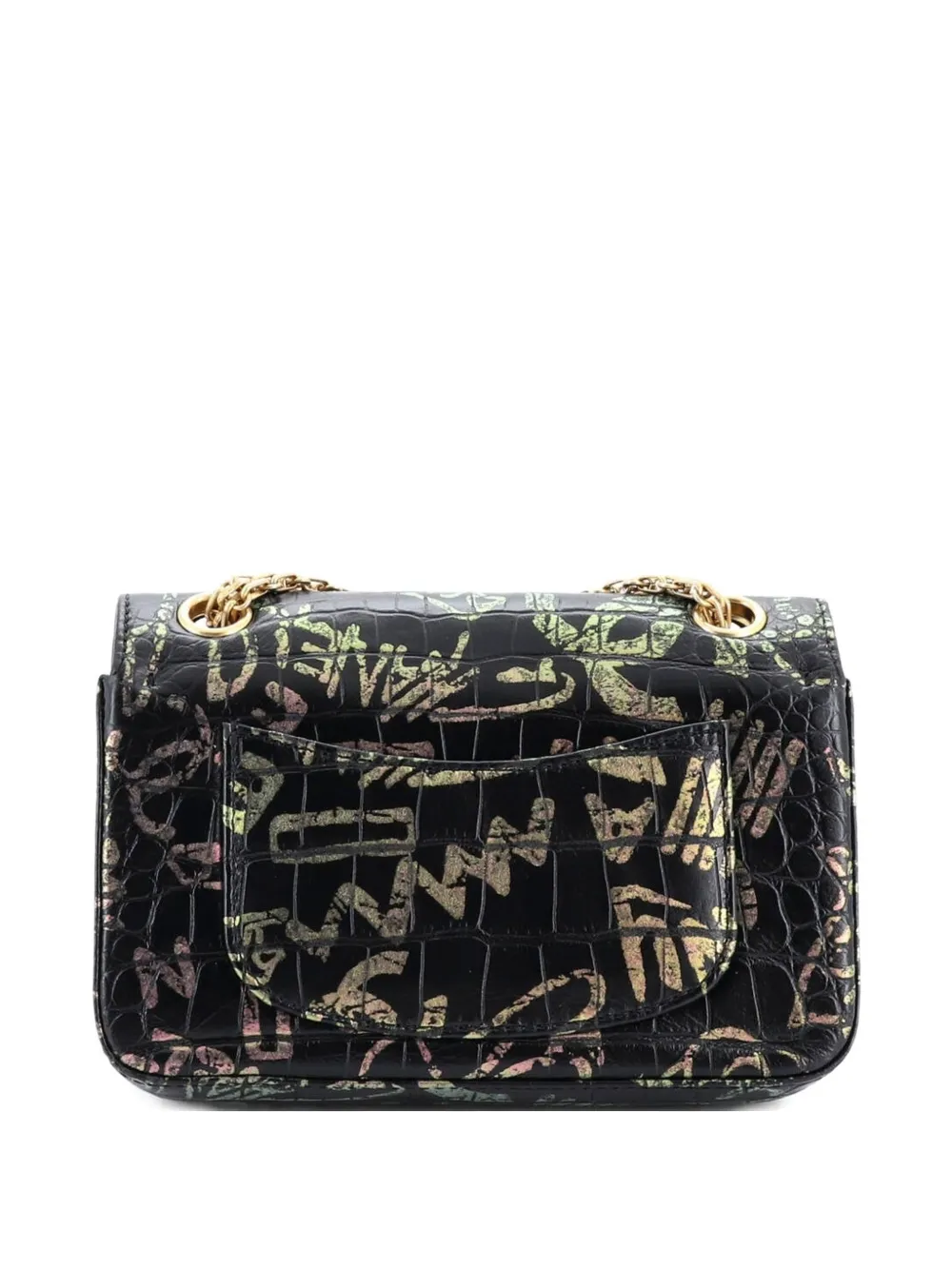 Pre-owned Chanel Reissue 2.55 Flap Bag Graffiti Crocodile Embossed Calfskin Mini Crossbody Bag In Black