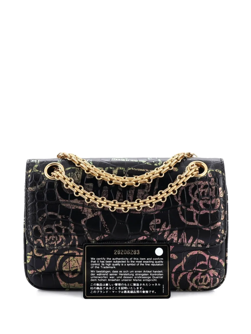 Pre-owned Chanel Reissue 2.55 Flap Bag Graffiti Crocodile Embossed Calfskin Mini Crossbody Bag In Black