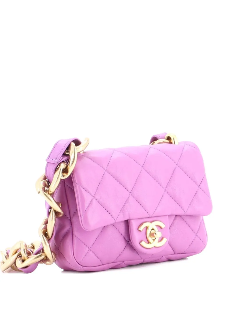 Pre-owned Chanel Funky Town Flap Bag Quilted Lambskin Mini Shoulder Bag In Purple