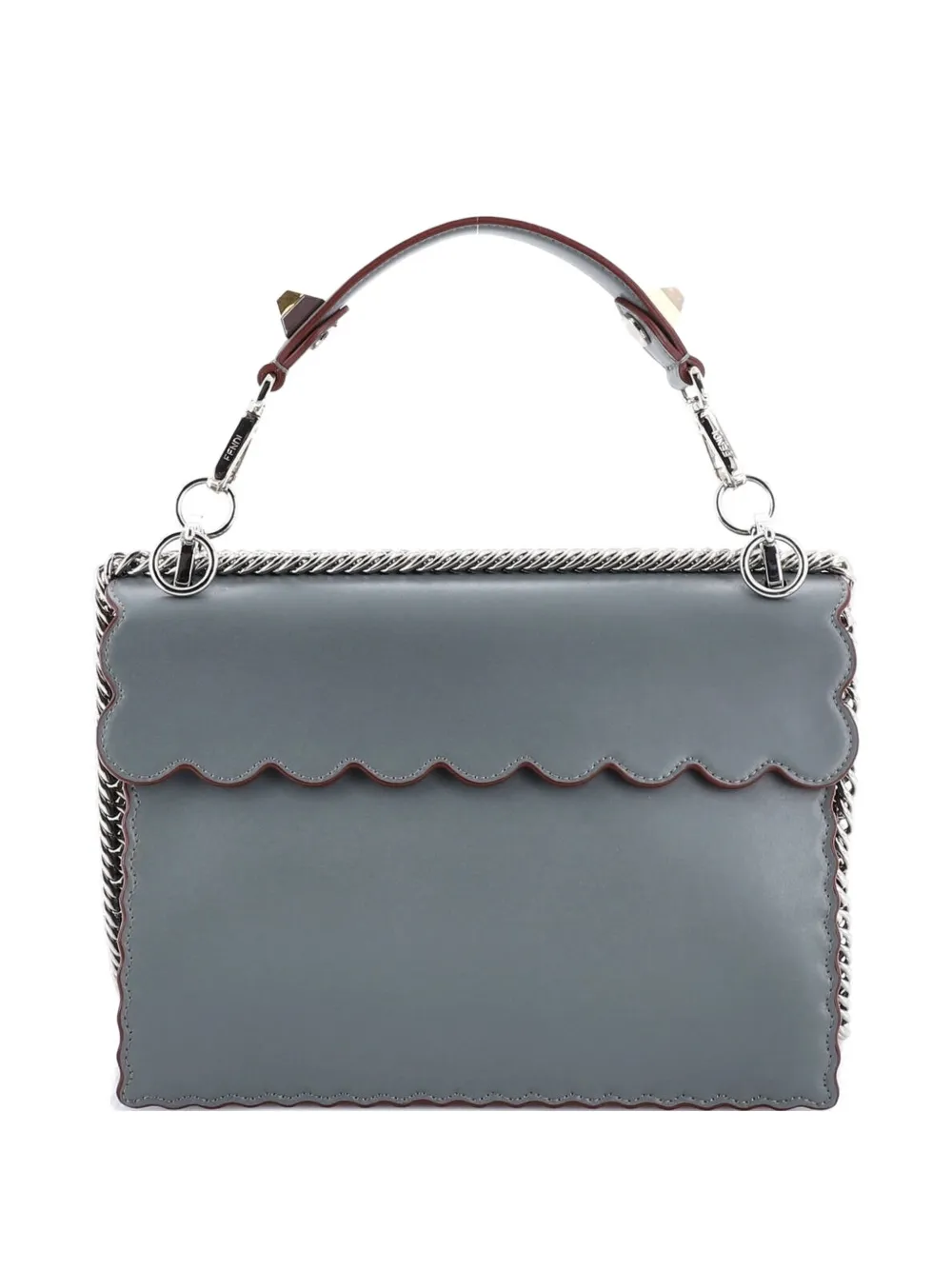 Pre-owned Fendi Kan I Bag Leather Medium Shoulder Bag In Gray