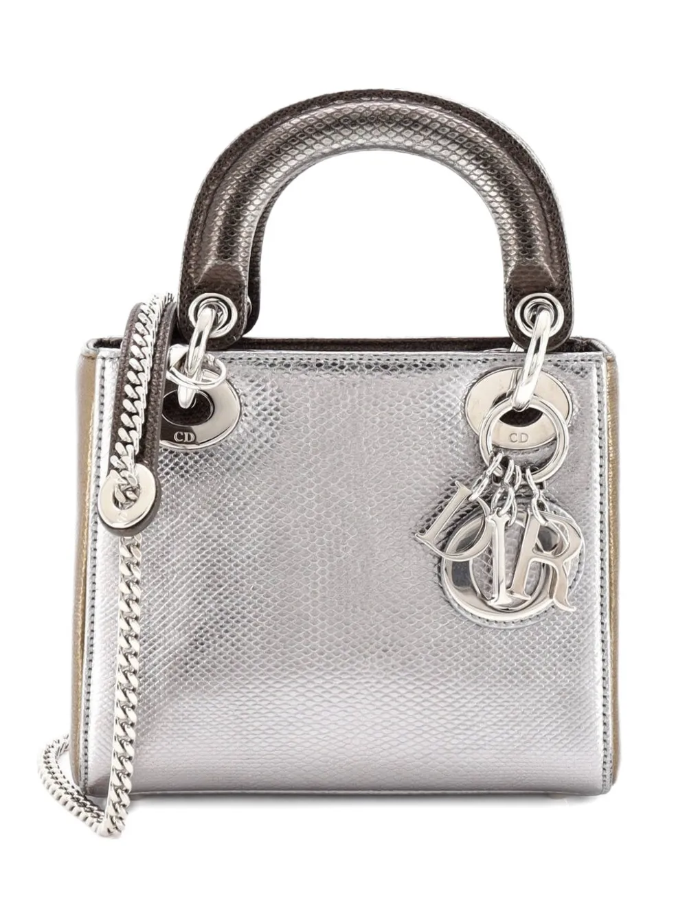 Pre-owned Dior Lady  Chain Bag Lizard Mini Tote Bag In Green