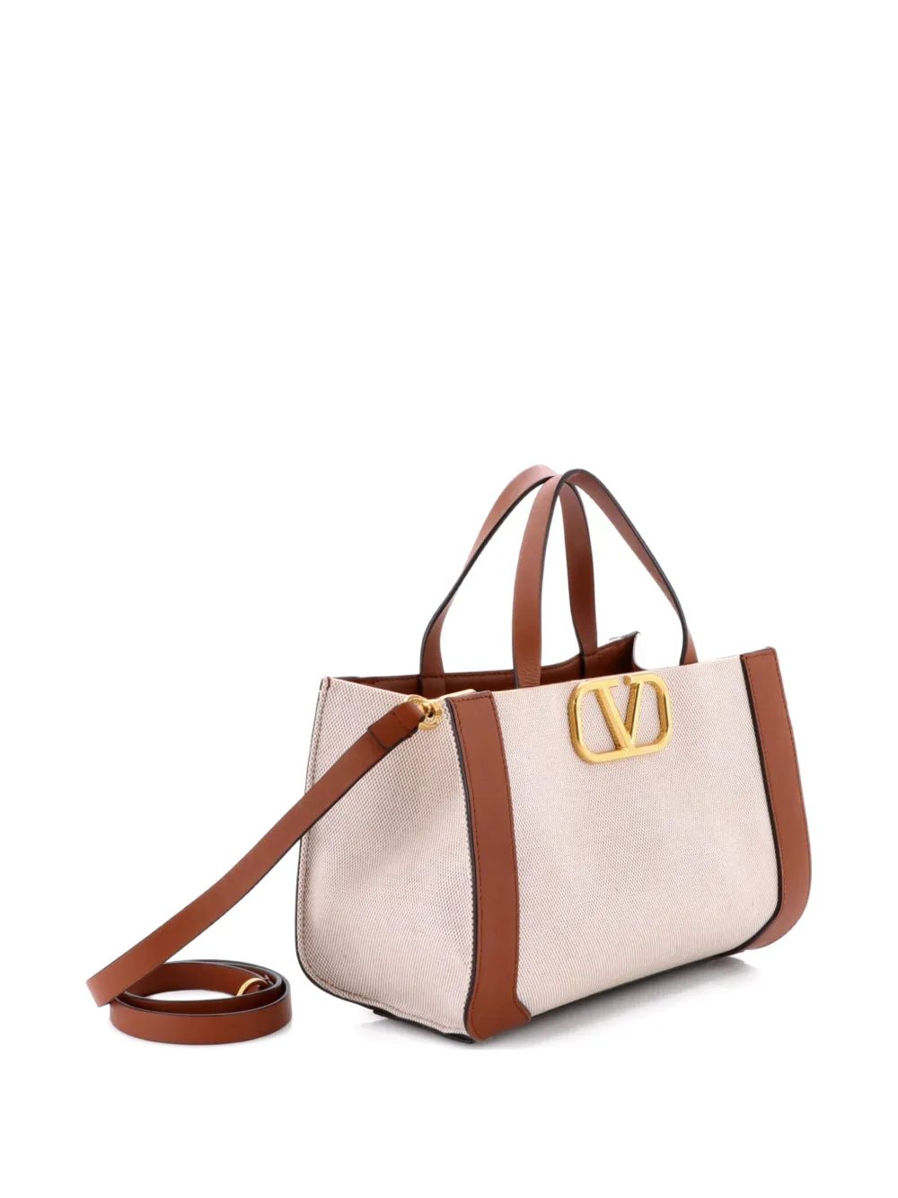 VALENTINO GARAVANI Pre-owned Vlogo Shopper Canvas And Leather Small Tote Bag In Brown