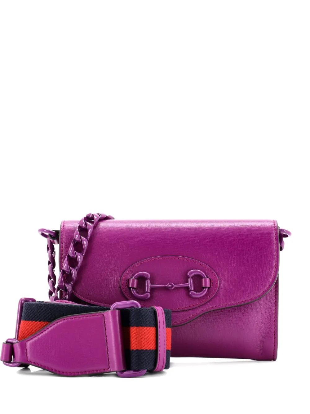 Pre-owned Gucci Horsebit 1955 Curved Flap Shoulder Bag Leather Mini Crossbody Bag In Purple