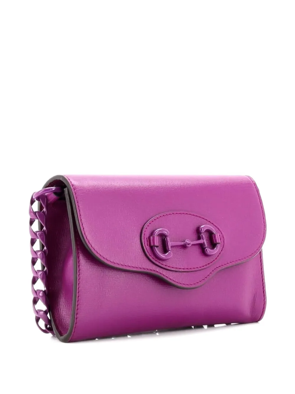 GUCCI Pre-owned Horsebit 1955 Curved Flap Shoulder Bag Leather Mini Crossbody Bag In Purple