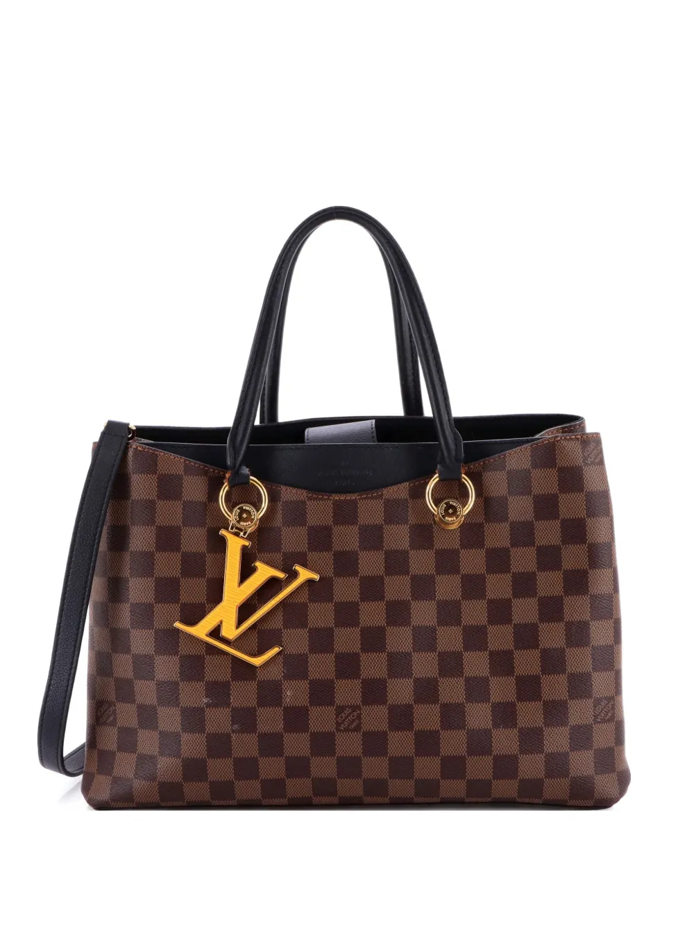 Pre-owned Louis Vuitton Lv Riverside Handbag Damier With Leather Tote Bag In Brown