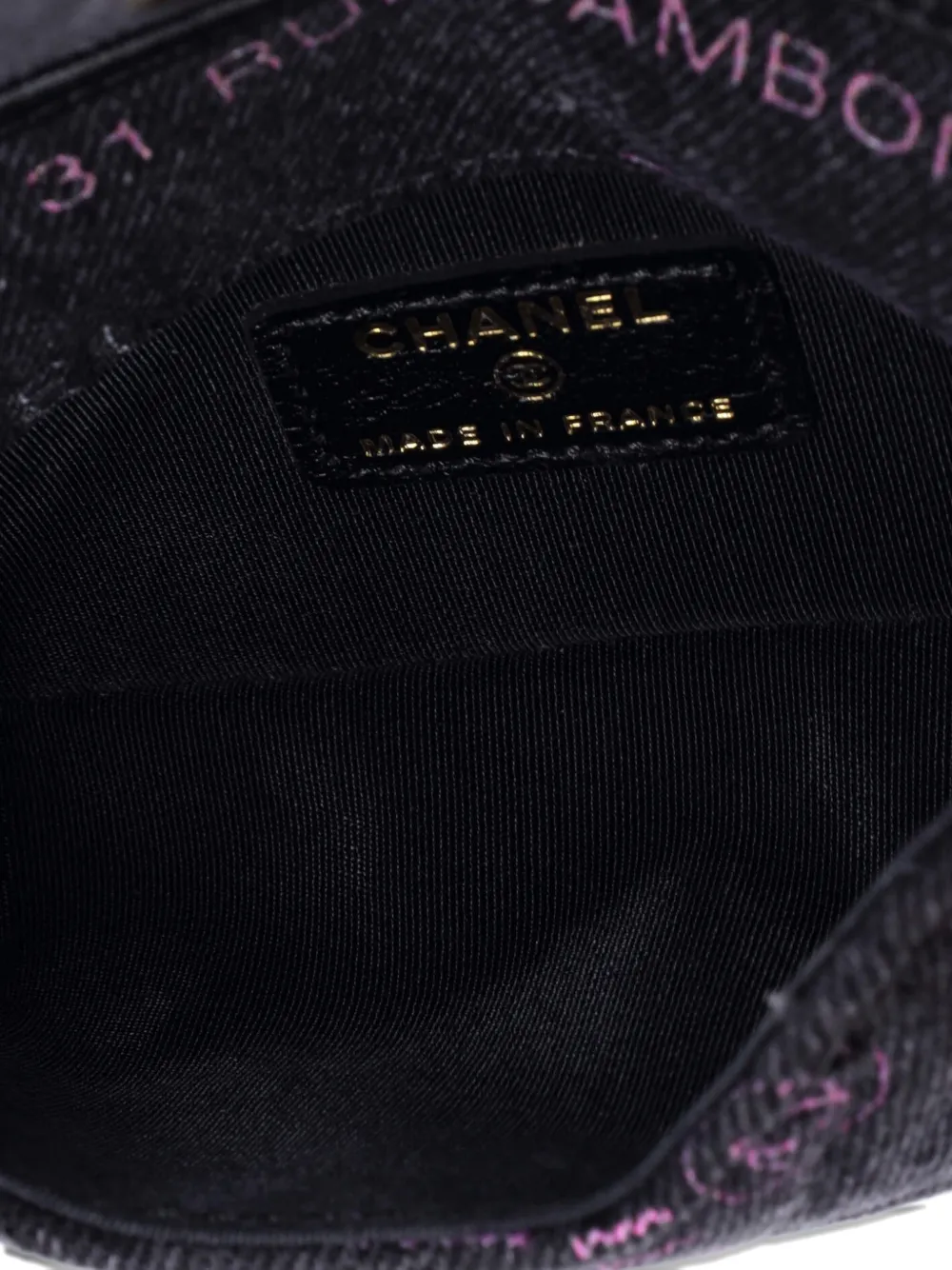 Pre-owned Chanel Denim Mood Flap Clutch With Chain Logo Printed Quilted Fringe Denim Crossbody Bag In Black