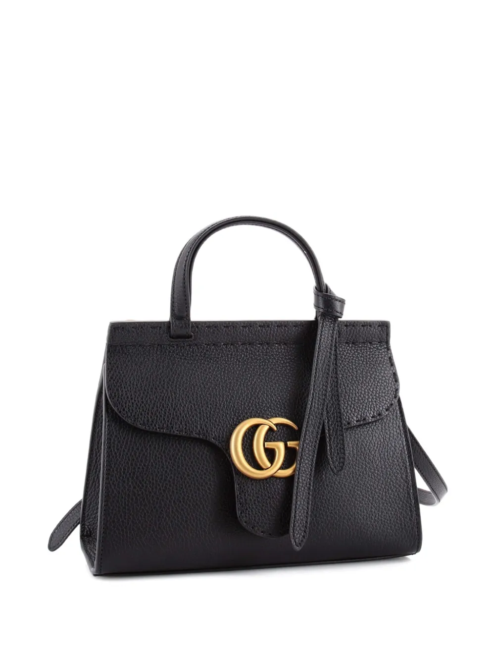 GUCCI Pre-owned Gg Marmont Top Handle Bag Leather Mini Satchel In Black