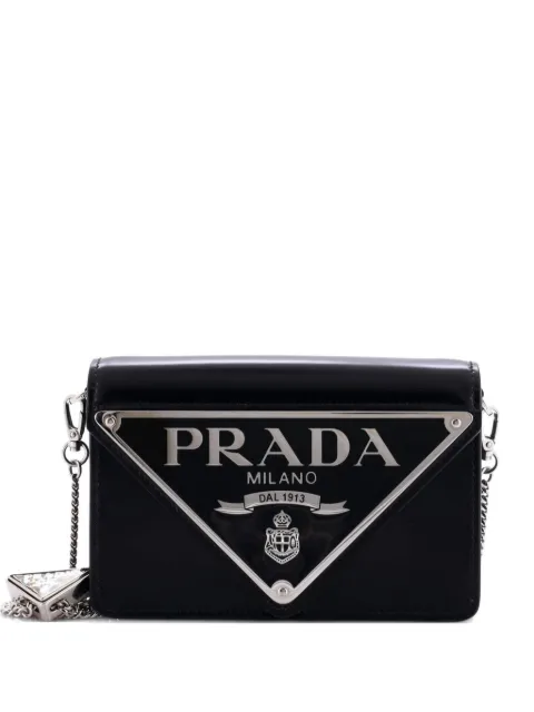 Prada Pre-Owned Maxi Triangle Logo Chain Flap Bag Brushed Leather Small crossbody bag