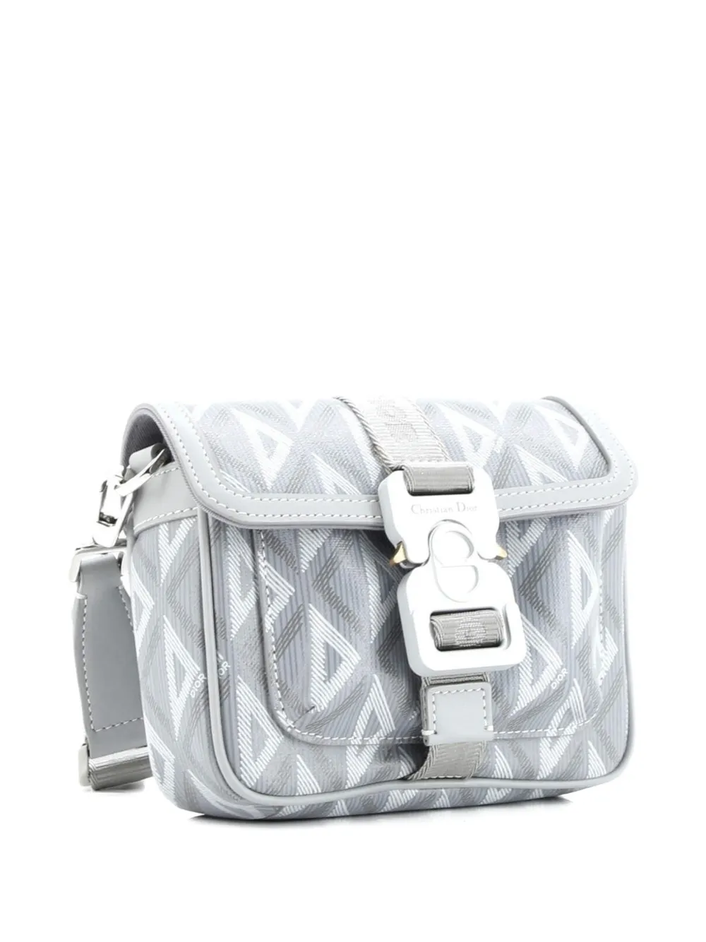  Christian Dior Pre-owned Hit The Road Flap Cd Diamond Coated Canvas And Leather Mini Crossbody Bag - Grey 