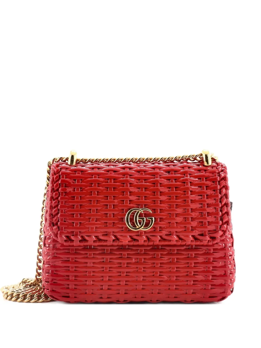 Pre-owned Gucci Cestino Flap Wicker Mini Shoulder Bag In Red