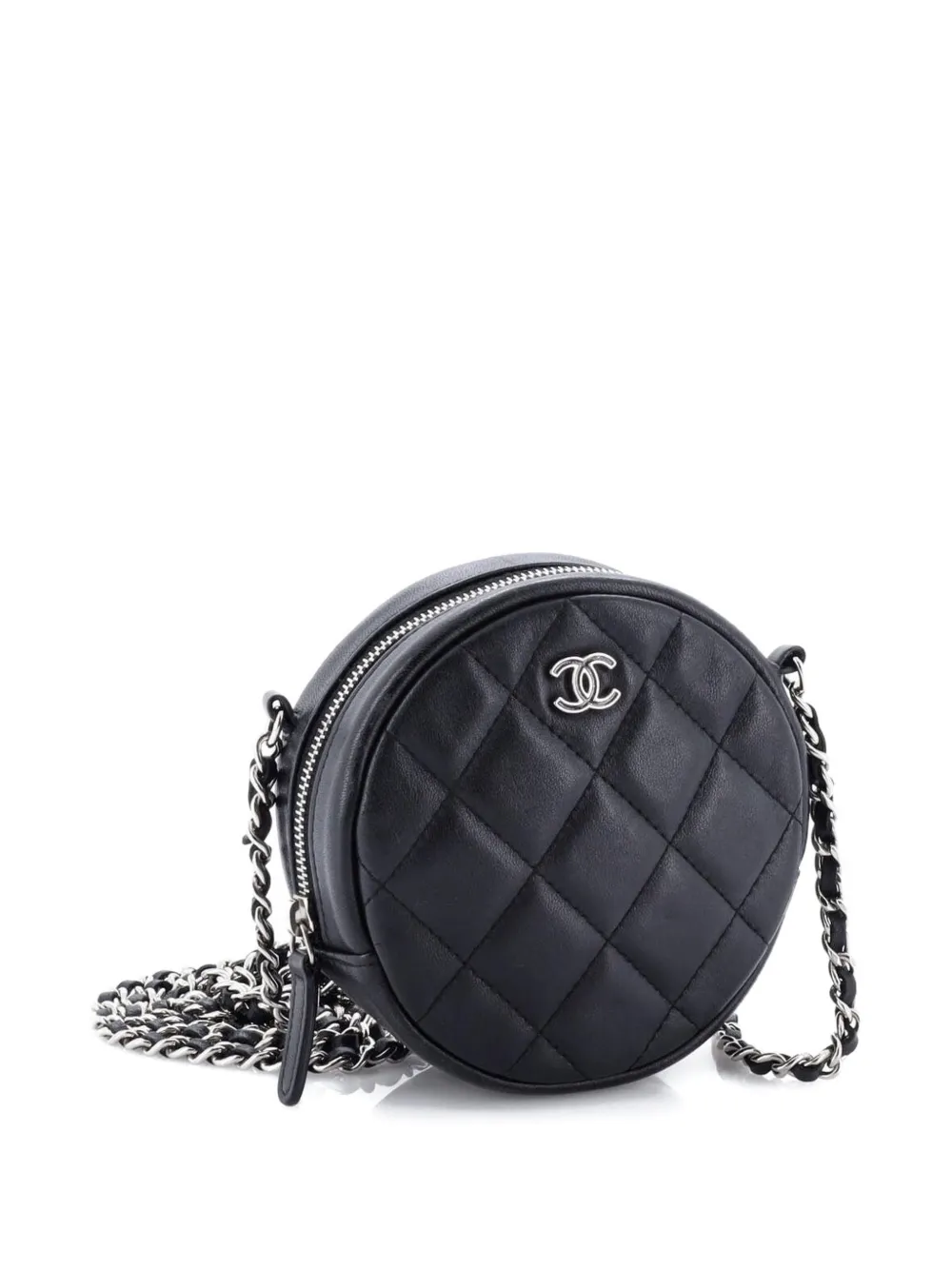 Pre-owned Chanel Round Clutch With Chain Quilted Lambskin Mini Crossbody Bag In Black