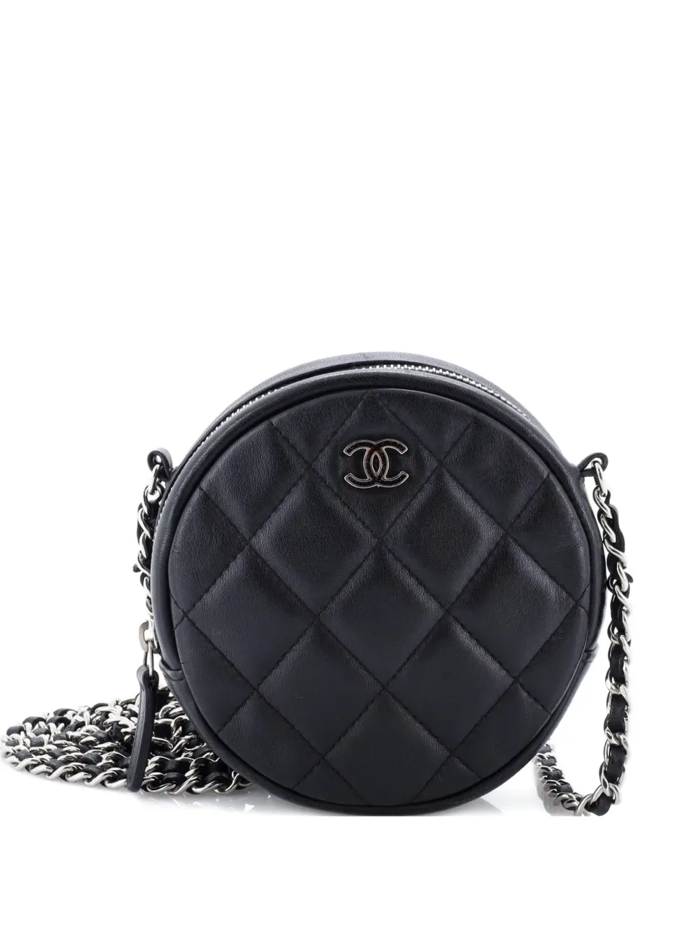 Pre-owned Chanel Round Clutch With Chain Quilted Lambskin Mini Crossbody Bag In Black