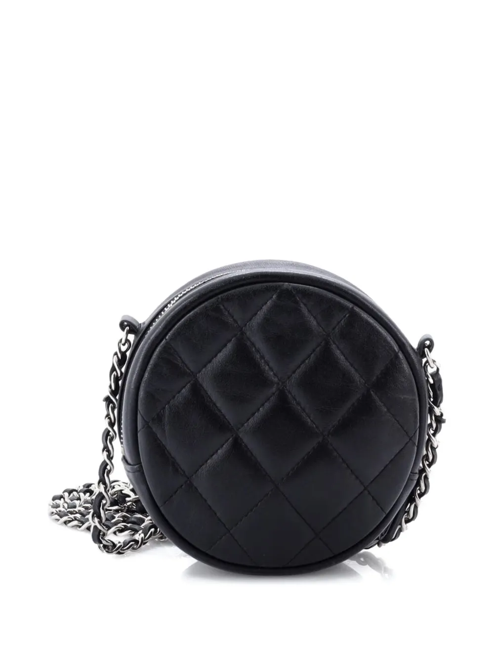Pre-owned Chanel Round Clutch With Chain Quilted Lambskin Mini Crossbody Bag In Black