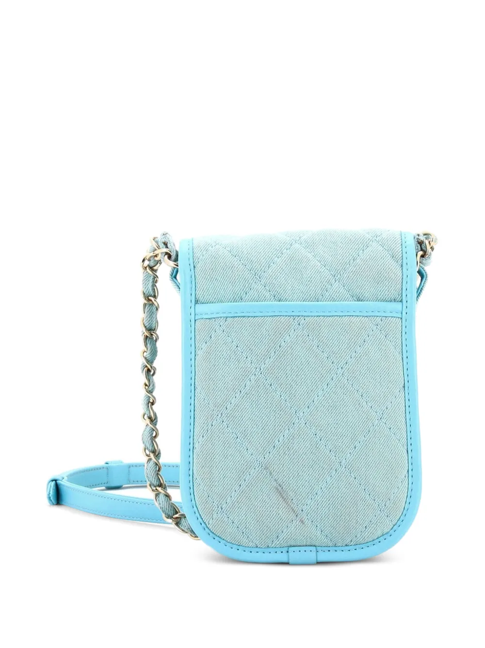 Pre-owned Chanel Flap Clutch With Chain Quilted Denim Mini Shoulder Bag In Blue