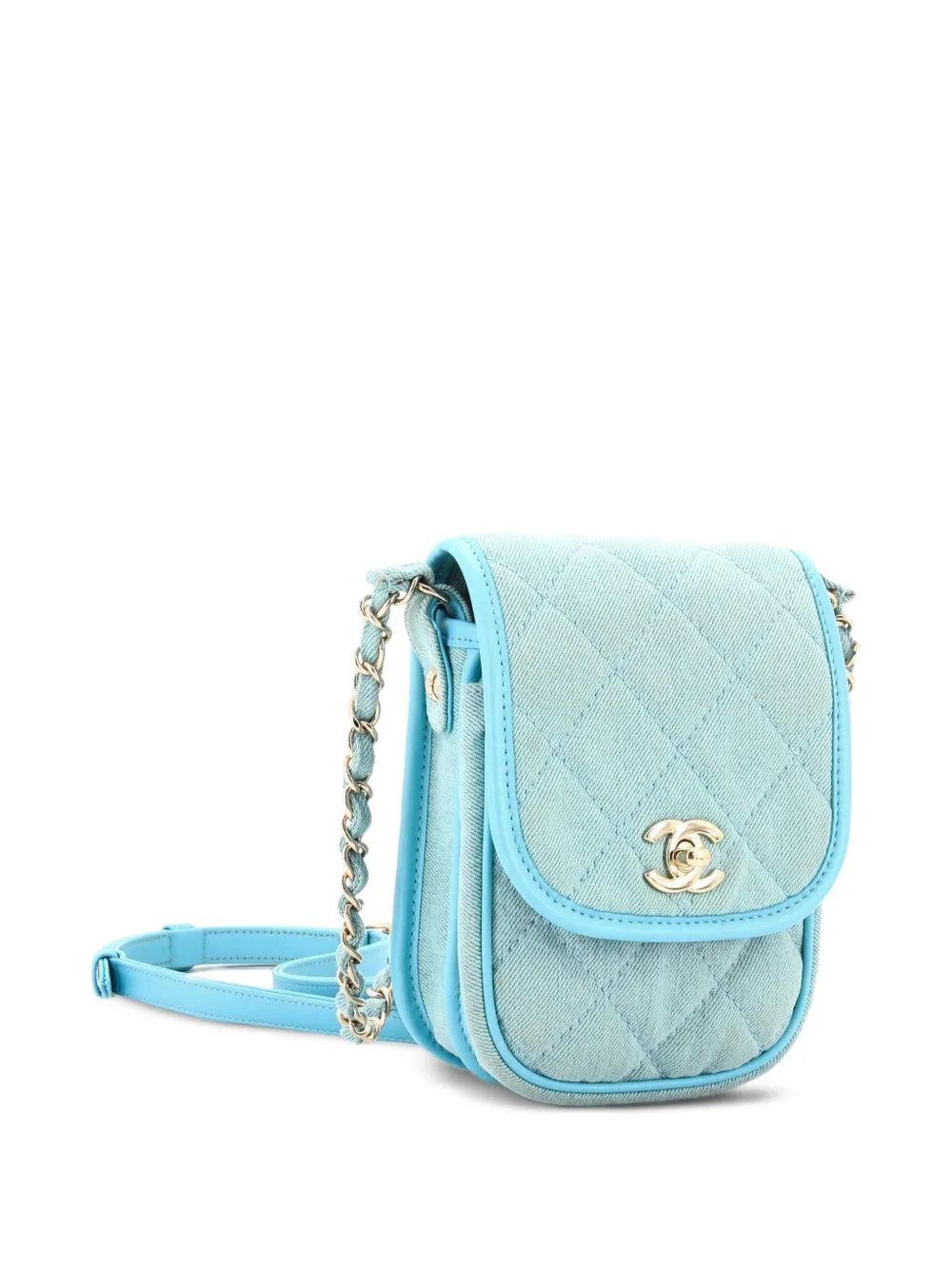 Pre-owned Chanel Flap Clutch With Chain Quilted Denim Mini Shoulder Bag In Blue