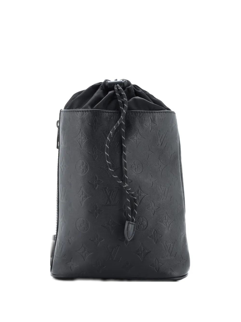 Pre-owned Louis Vuitton Chalk Sling Bag Monogram Shadow Leather Backpack In Black