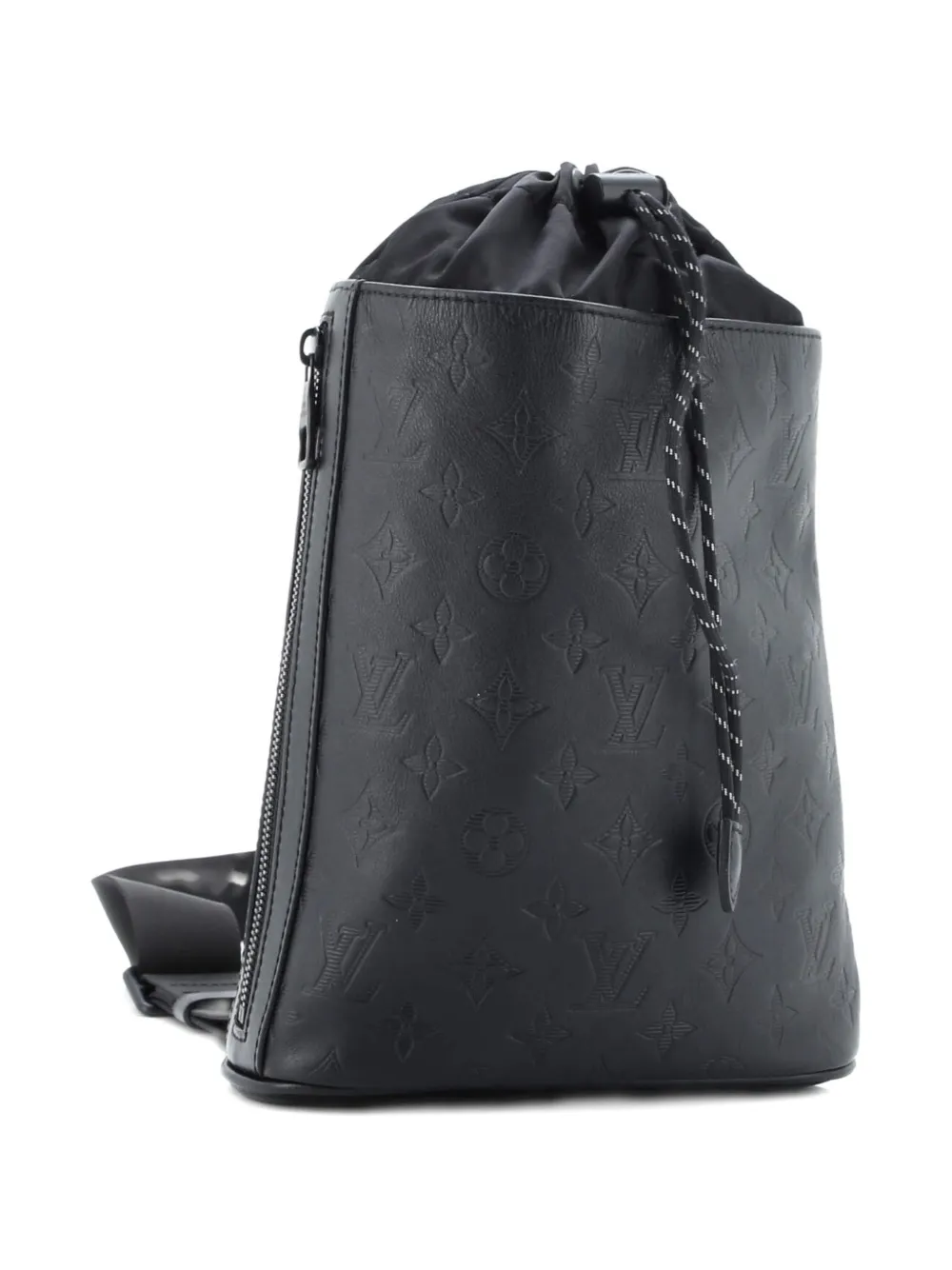 LOUIS VUITTON Pre-owned Chalk Sling Bag Monogram Shadow Leather Backpack In Black