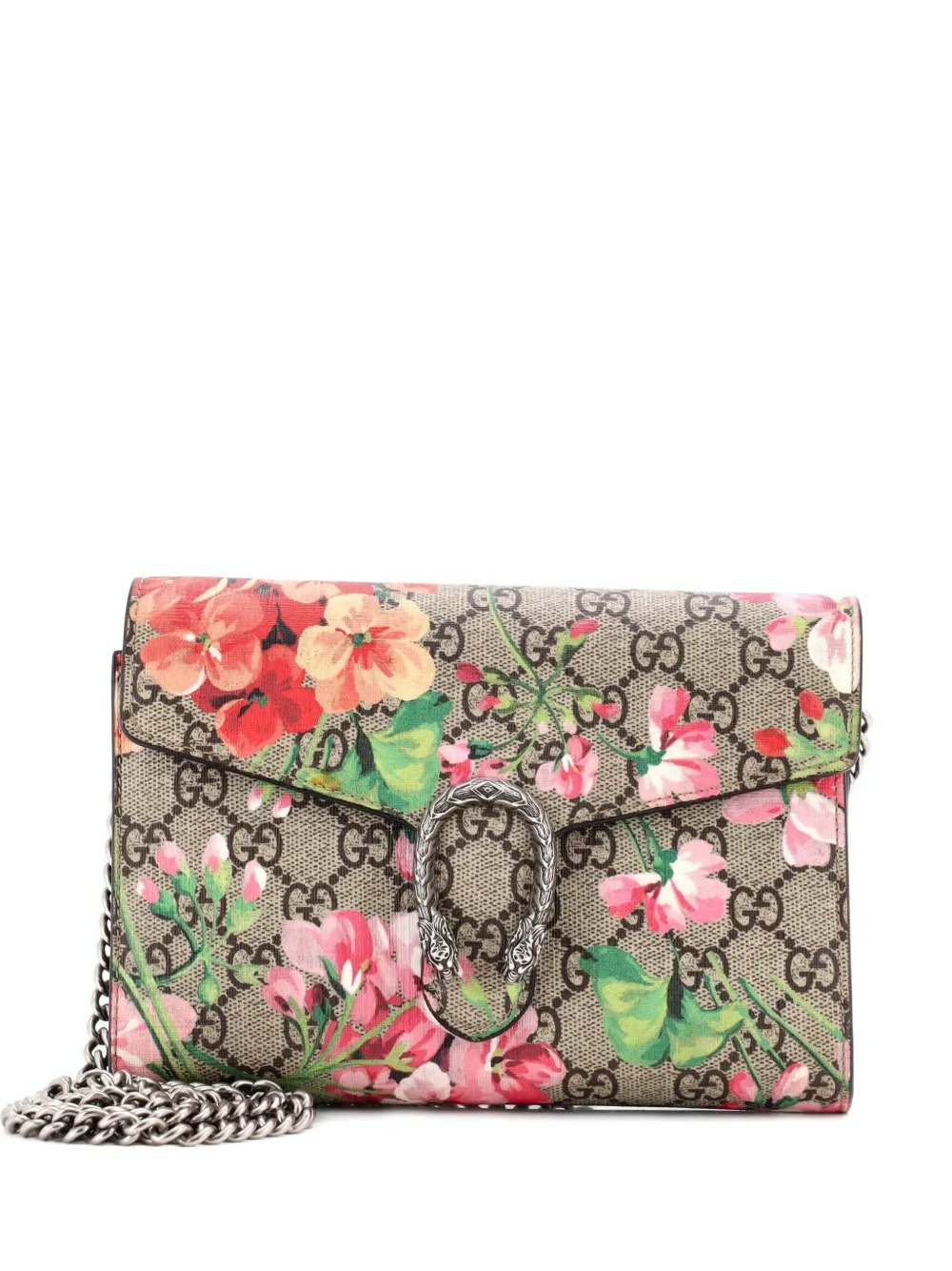 Gucci Pre-Owned Dionysus Chain Wallet Blooms Print GG Coated Canvas Small crossbody bag - Marrone