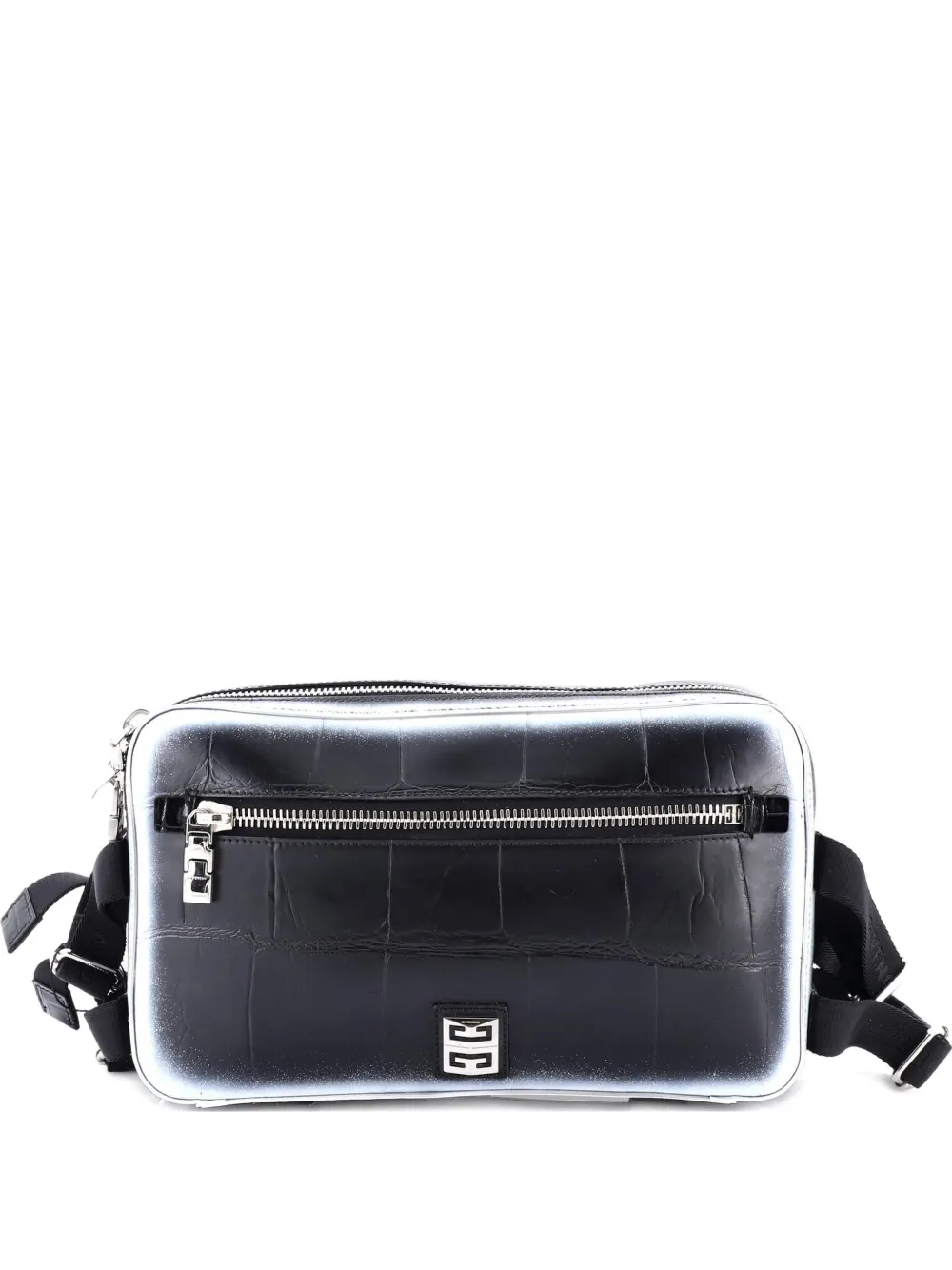 Pre-owned Givenchy Bum Bag Crocodile Embossed Leather Belt Bag In Black