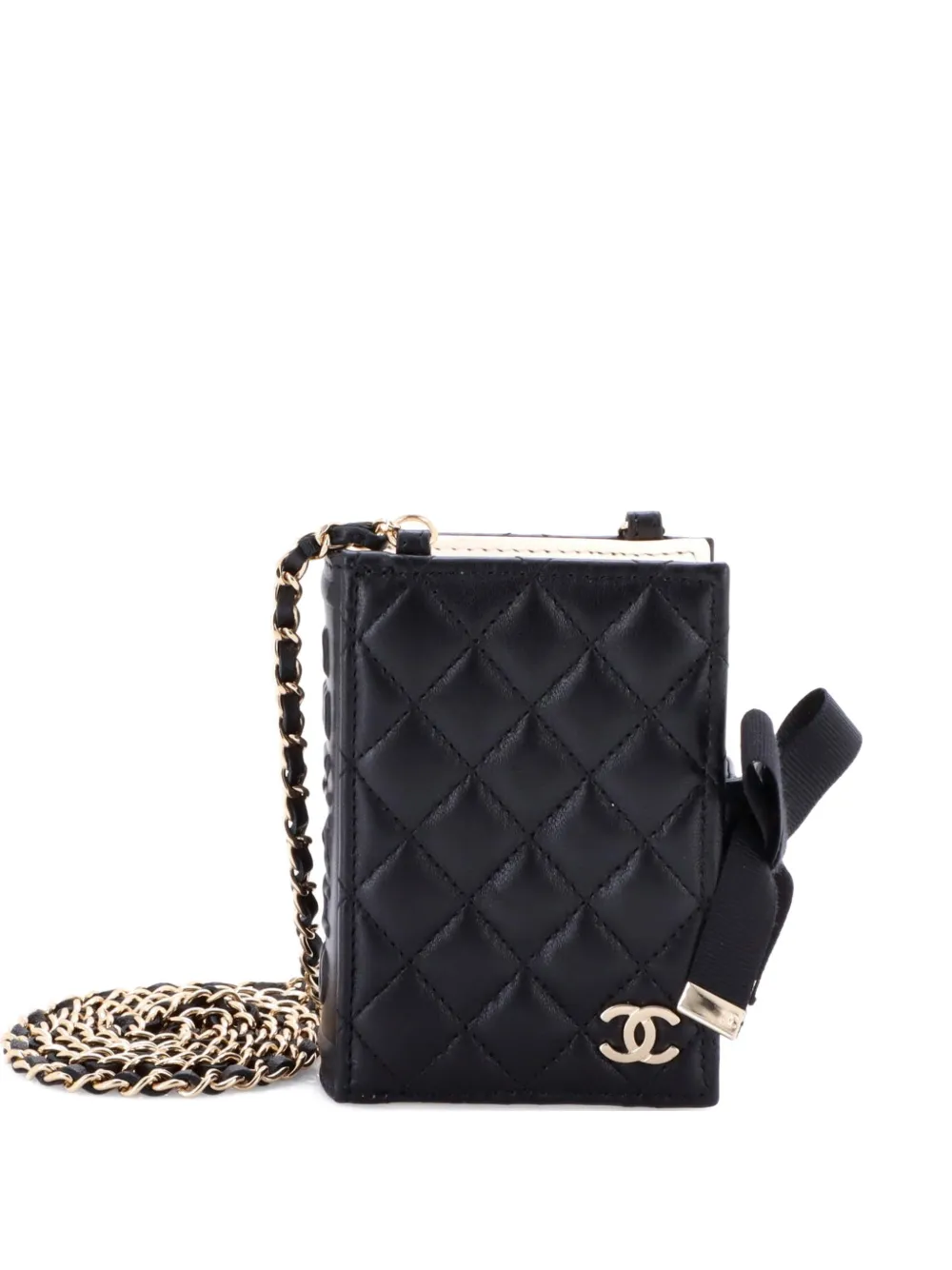 CHANEL Pre-Owned CC Book Card Holder with Chain Quilted Lambskin crossbody bag - Nero
