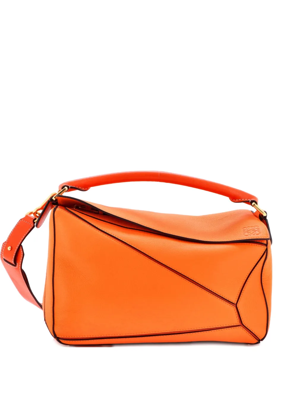 Pre-owned Loewe Puzzle Bag Leather Large Satchel In Orange