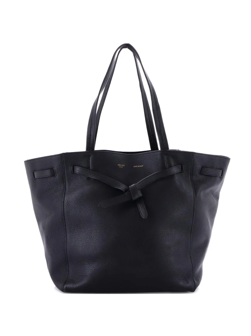 Pre-owned Celine Phantom Tie Cabas Leather Medium Tote Bag In Black