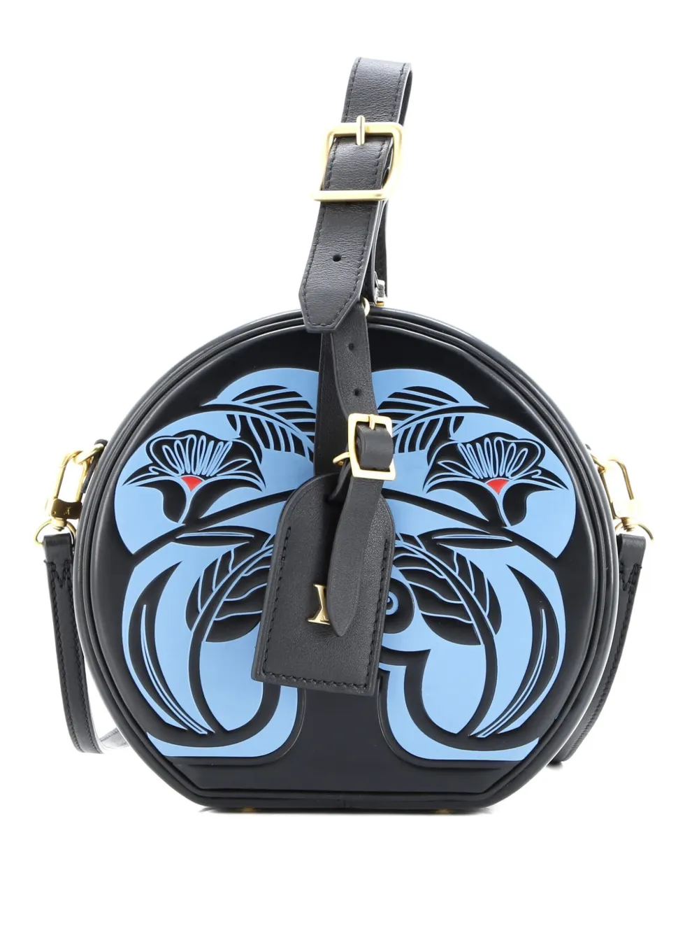 Pre-owned Louis Vuitton Petite Boite Chapeau Bag Anachro Bleu Printed Calfskin Crossbody Bag In Black