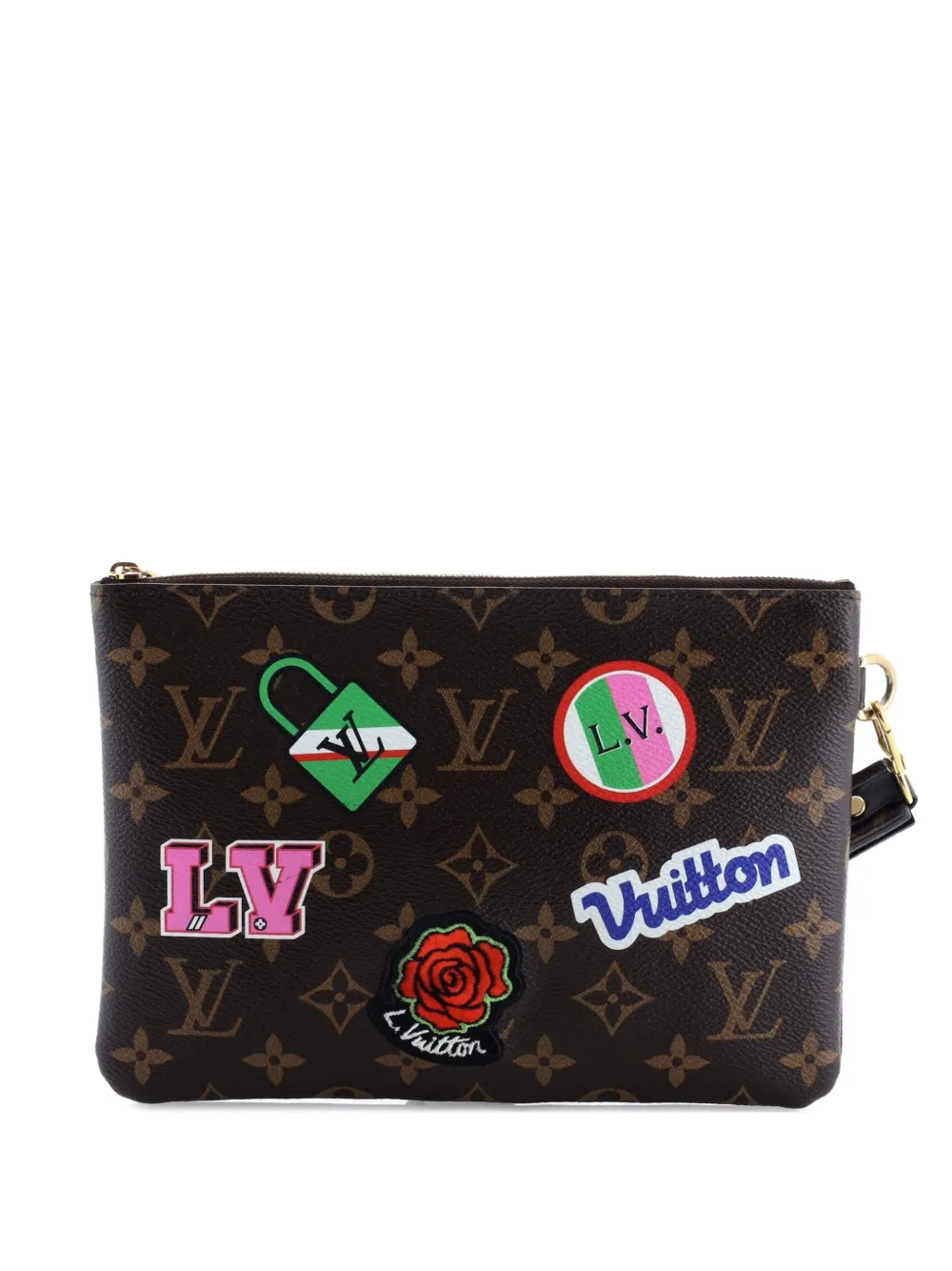 Pre-owned Louis Vuitton City Pouch Limited Edition Patches Monogram Canvas Clutch Bag In Brown