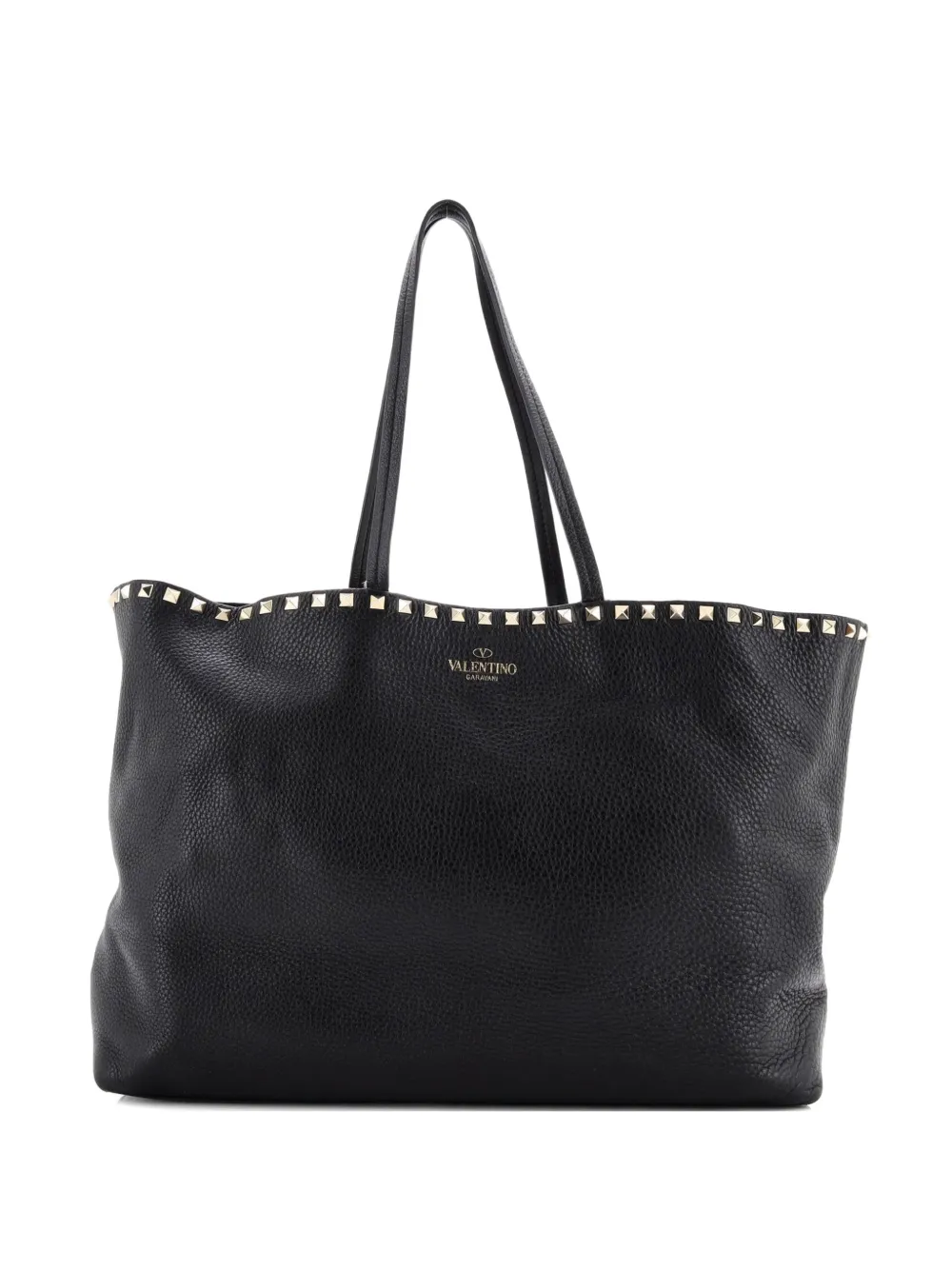 Pre-owned Valentino Garavani Rockstud Shopper Leather Large Tote Bag In Black
