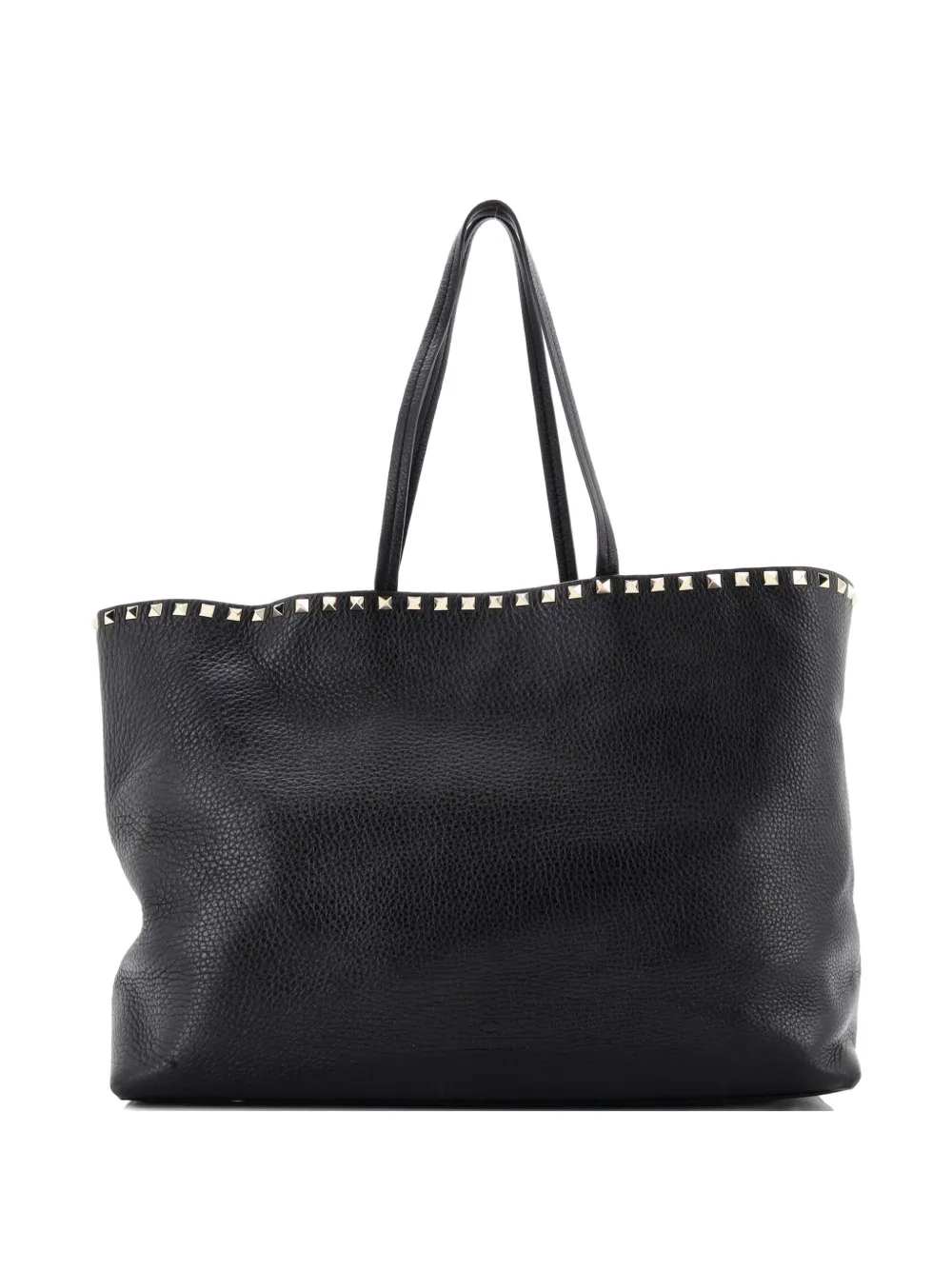 Pre-owned Valentino Garavani Rockstud Shopper Leather Large Tote Bag In Black