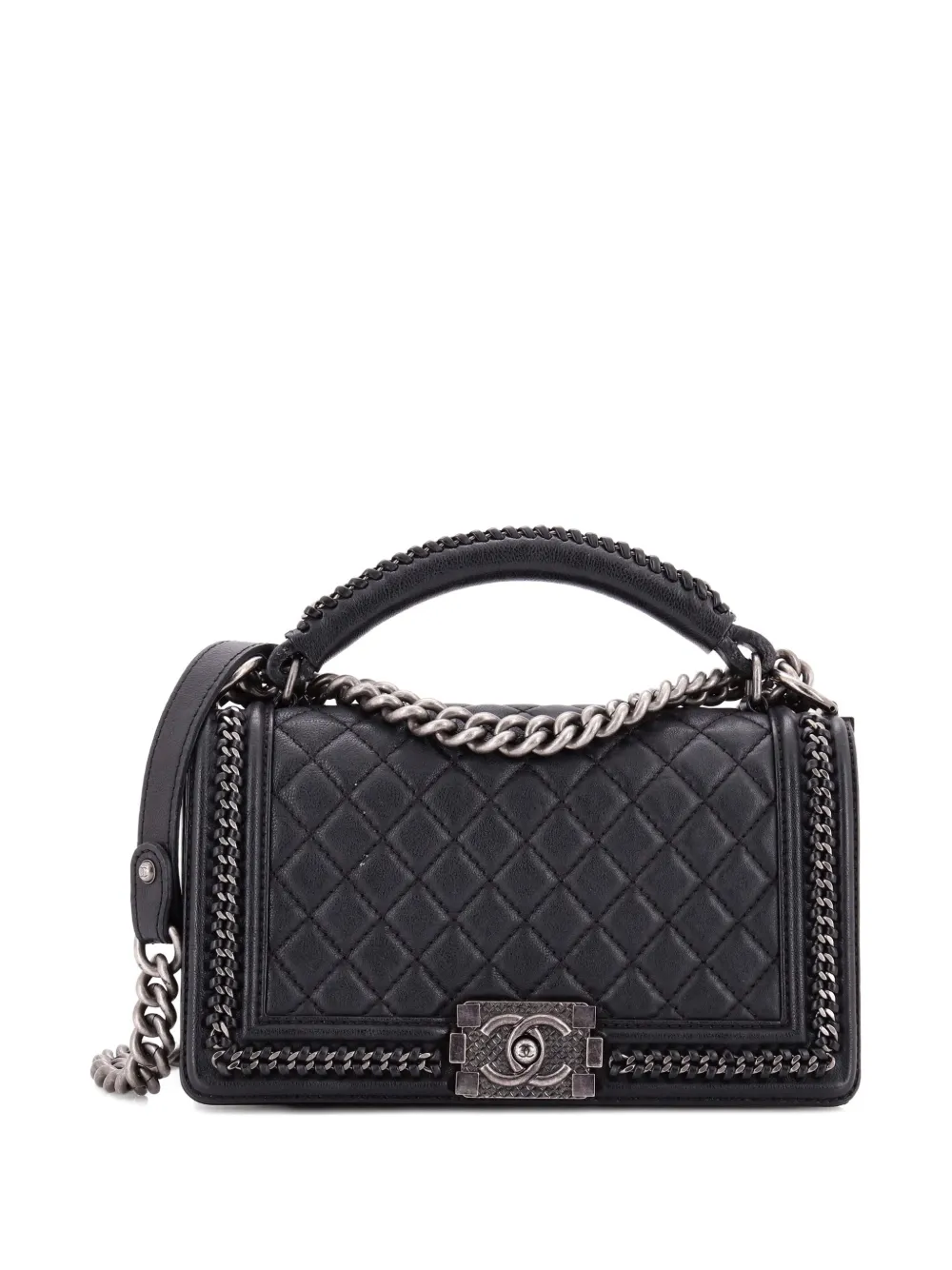 CHANEL Pre-Owned Chain Handle Boy Flap Bag Quilted Calfskin Old Medium shoulder bag - Nero
