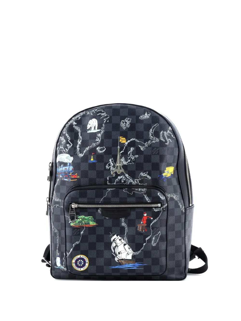 Pre-owned Louis Vuitton Josh Limited Edition Renaissance Map Damier Graphite Backpack In Black