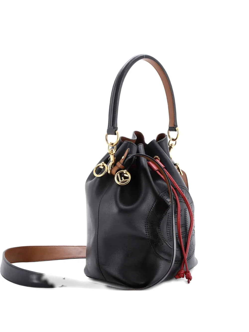 Pre-owned Fendi Mon Tresor Perforated Leather Small Bucket Bag In Black