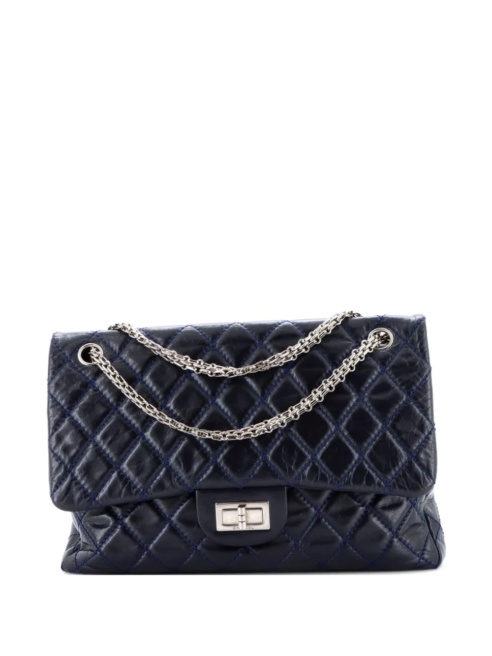 Pre-owned Chanel Reissue 2.55 Flap Bag Quilted Aged Calfskin 227 Shoulder Bag In Blue