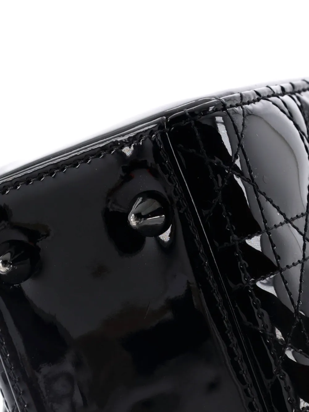 Pre-owned Dior Lady  Bag Cannage Quilt Patent Small Satchel In Black