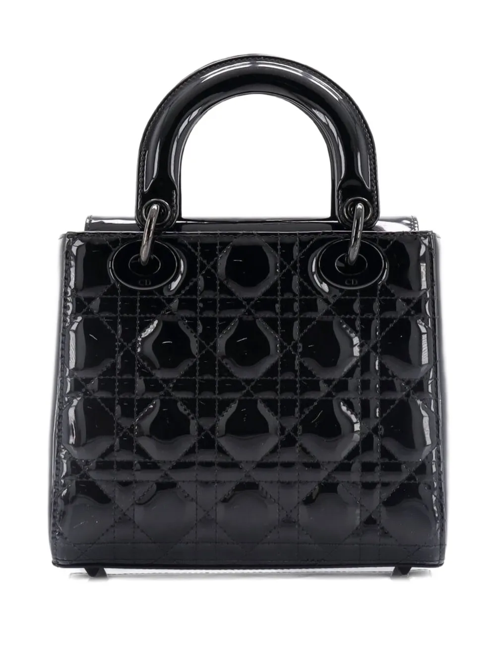 Pre-owned Dior Lady  Bag Cannage Quilt Patent Small Satchel In Black