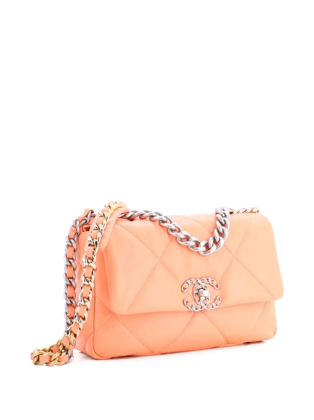 Pre-owned Chanel 19 Flap Bag Quilted Leather Medium Crossbody Bag In Orange