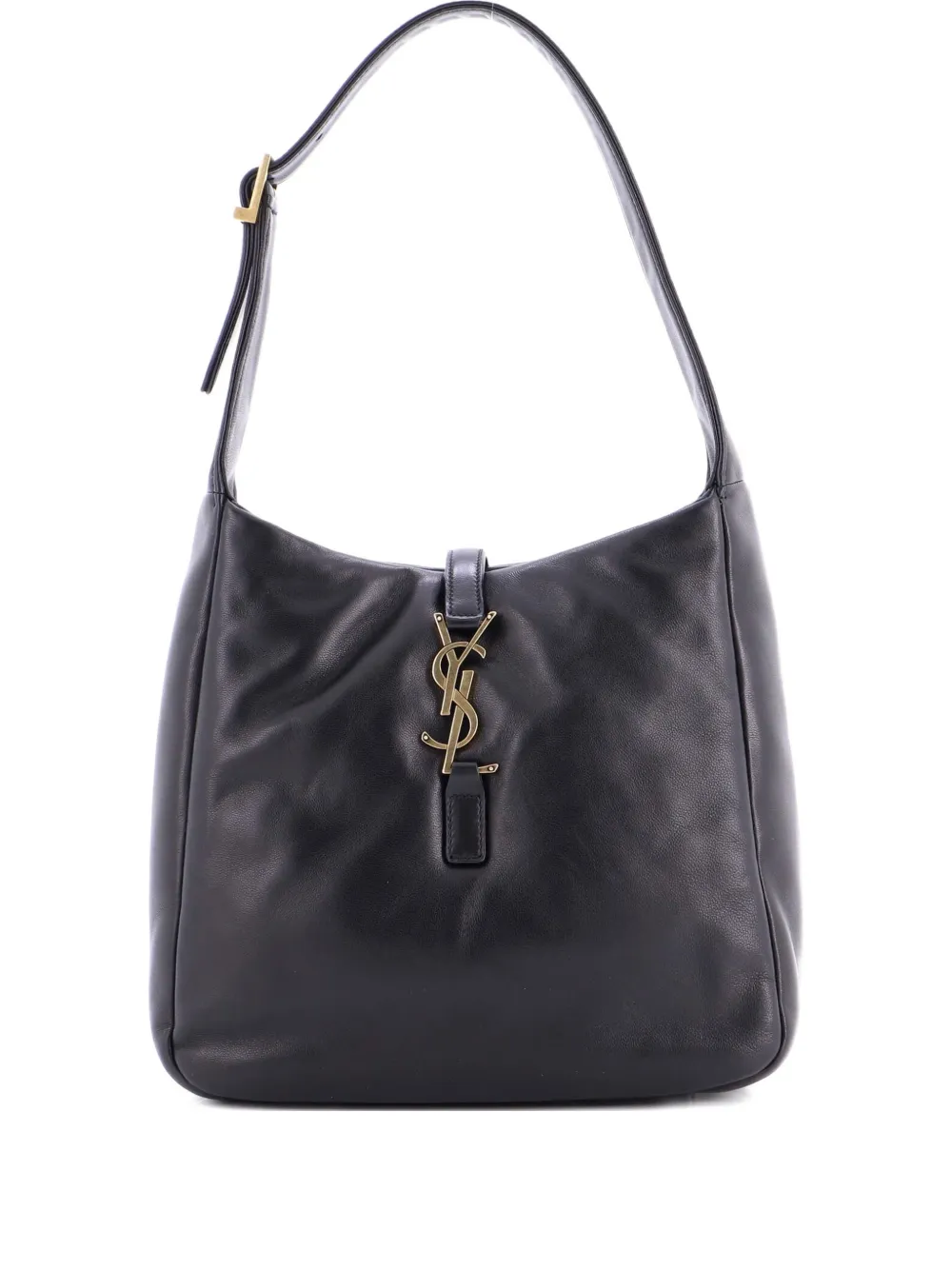 Pre-owned Saint Laurent Le 5 A 7 Supple Leather Small Hobo Bag In Black